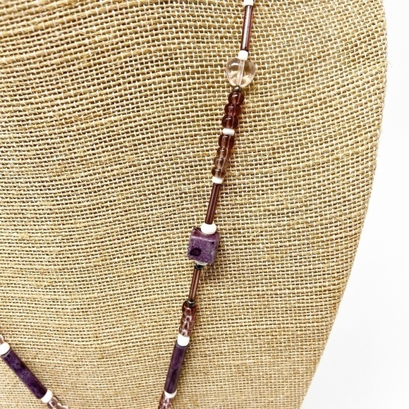 Purple ceramic cross pendant on beaded chain - Picture 4 of 8